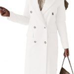 Women's Fashion Simple Double Breasted Long Sleeve Lapel Button Woolen Coat — White