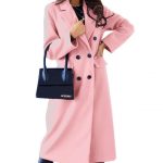 Women's Fashion Simple Double Breasted Long Sleeve Lapel Button Woolen Coat — Pink