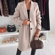 Lapel Single-breasted Wool Coat Winter Long Sleeve Solid Color Long Jacket Women Clothing — Khaki - Image 3