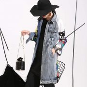 Women's Denim Trench Coat Fashion Image Drawing Creative — Light Blue - Image 2