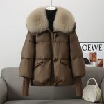 Down Cotton-padded Jacket Women's Short Fur Collar Thickened Coat Winter Clothing — Brown
