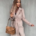 Woolen Coat Simple Fashion V-neck Lace Up Long Coat For Women — Apricot