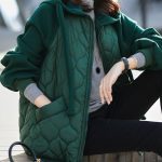 Hooded Stitching Down Thick Coat Cotton-padded Jacket — Dark Green