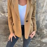 Ins Button Lapel Short Blazer Winter Fashion Commuter Jacket Outwear Women's Clothing — Camel