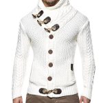 Knitted Jacket With High Collar Buttons — White