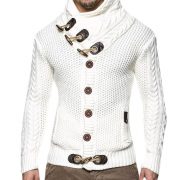 Knitted Jacket With High Collar Buttons — Black - Image 2