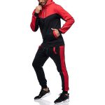 Men's Hooded Color Block Casual Cardigan Set — Red