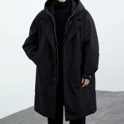 Coat Coat Men's False Two Pieces Hooded Mid-length Trench Coat — FY001 Black - Image 3