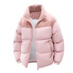 Detachable Hat Cotton-padded Coat For Couple Color Contrast Patchwork Thickened — Pink