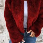 Fashion Stand Collar Plush Jacket Winter Casual Turtleneck Zipper Coat Fleece Tops Women's Clothing — Red