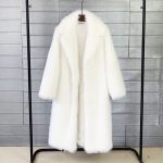 Autumn And Winter Women's Suit Collar Coat Artificial Environmental Fur — White