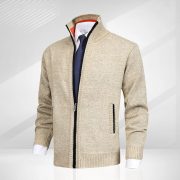 Men's Solid Color Stand Collar Cardigan Sweaters Coat — Wine Red - Image 2