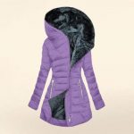 Women's Plush Hooded Mid-length Oblique Zipper Cotton-padded Coat — Purple