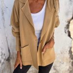 Casual Lapel Jacket With Pockets Fashion Versatile Long Sleeve Outwear Tops Coat For Womens Clothing — Earthy yellow