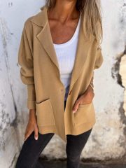 Casual Lapel Jacket With Pockets Fashion Versatile Long Sleeve Outwear Tops Coat For Womens Clothing — Emerald green - Image 7