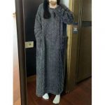 Winter Coral Fleece Sleepwear Women's Nightgown Long Night Dress Pajamas With Pockets Thickened Jacquard Dress Warm Home Clothes — Dark Gray