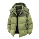 Detachable Hat Cotton-padded Coat For Couple Color Contrast Patchwork Thickened — Avocado Green