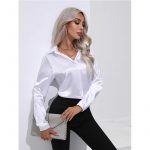 One Button Satin Shirt Temperament Long Sleeve Shirt — White