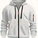Zipper Hooded Sweatshirt Men's Sports Casual Cardigan Coat — White