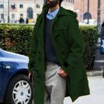Retro Horn Button Hooded Woolen Trench Coat Men — Green