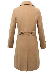 Fall Winter Men Woolen Coat Double Breasted Long — Khaki - Image 7