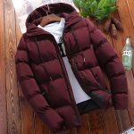 Winter Men's Solid Color Hooded Padded Coat — Wine red