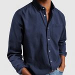 Men's Shirt New Long Sleeve Lapel — Navy Blue