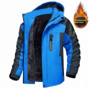 Casual Fleece And Thick Men's Mid-length Coat — Blue - Image 8
