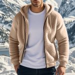 Men's Thickened Warm Double-sided Fleece Jacket Zipper — Khaki