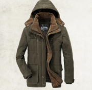 Thickened Multi-pocket Hooded Men's Cotton Coat — Army Green - Image 9