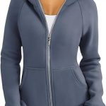 Women's Zipper Short Hood Fleece Lined Solid Color Hoodie Sweater — Sea Blue