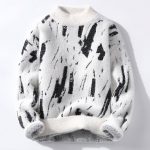 Winter Fleece-lined Thickened Men's Bottoming Sweater Fall And Winter Inner — White