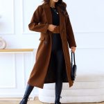 Women's Fashion Simple Double Breasted Long Sleeve Lapel Button Woolen Coat — Brown