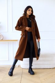 Women's Fashion Simple Double Breasted Long Sleeve Lapel Button Woolen Coat — Wine red - Image 11
