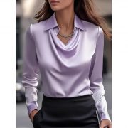 Collared Long-Sleeve Shirts Fashion Commuter Solid Color Blouse Casual Business Tops Women's Clothing — Grey - Image 14