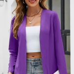 Slim-fit Long Sleeve Pure Color All-matching Collarless Cardigan Small Suit Coat Shawl — Purple