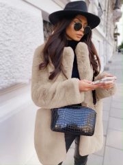 Temperament Long Sleeve Lapel Faux Fur Coat Solid Color Coat Women Fur Fur Women's Clothing — Beige