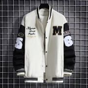 Men's Baseball Jacket Fashion Casual Letter Number Print Button-down Tops Streetwear Clothing — Black - Image 4