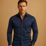 Men's Shirt Business Button Down Shirt Summer Solid Color Long Sleeve Lapel Vacation Shirt Fashion Temperament Casual Tops — Blue