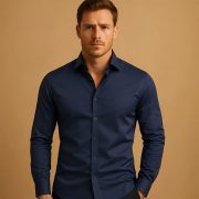 Men's Shirt Business Button Down Shirt Summer Solid Color Long Sleeve Lapel Vacation Shirt Fashion Temperament Casual Tops — Lead Gray - Image 15