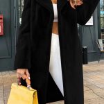 Women's Fashionable Elegant Lace-up Turn-down Collar Plush Long Coat — Black