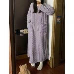 Winter Coral Fleece Sleepwear Women's Nightgown Long Night Dress Pajamas With Pockets Thickened Jacquard Dress Warm Home Clothes — Light Purple