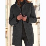 Fashion Stand Collar Woolen Coat With Pockets Fall Winter Casual Button Outwear For Women Clothing — Multi Black