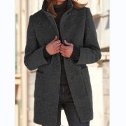 Fashion Stand Collar Woolen Coat With Pockets Fall Winter Casual Button Outwear For Women Clothing — Red - Image 8