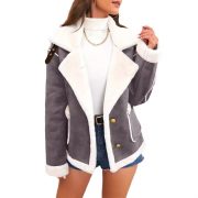 Fashion Polo Collar Plush Jacket Winter Warm Casual Jacket — Pink - Image 5