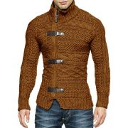 Autumn And Winter Turtleneck Men's Cardigan Coat — Brown - Image 6