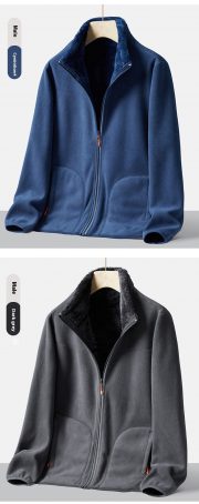 Double-sided Polar Fleece Outdoor Thick Warm Sweater Coat — Rubber Powder - Image 24