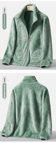 Double-sided Polar Fleece Outdoor Thick Warm Sweater Coat — Rubber Powder - Image 14
