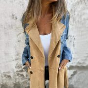 Women's Suit Collar Denim Stitching Mid-length Coat — Denim Blue - Image 8