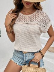 Women's Hollow Breathable All-match Short-sleeved T-shirt — Real teal - Image 4